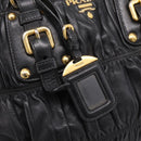 PRADA Hand Bag Leather 2way Black Gold Auth 208574V-19