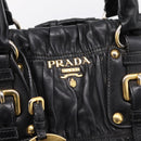 PRADA Hand Bag Leather 2way Black Gold Auth 208574V-20
