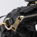 PRADA Hand Bag Leather 2way Black Gold Auth 208574V-10