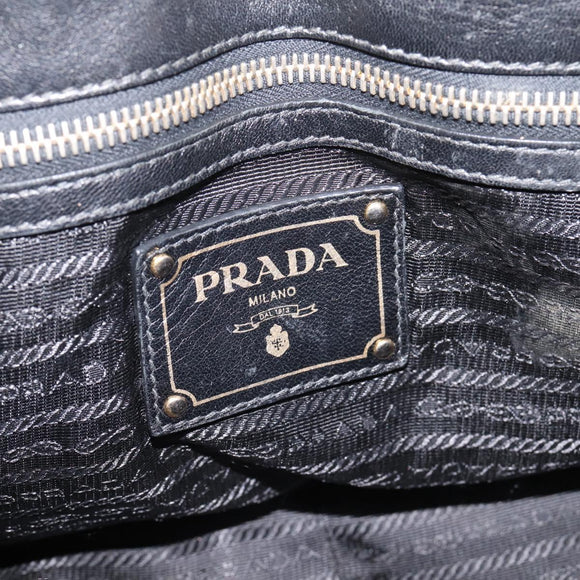 PRADA Hand Bag Leather 2way Black Gold Auth 208574V