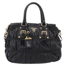 PRADA Hand Bag Leather 2way Black Gold Auth 208574V-13