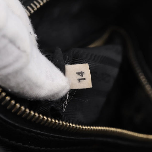 PRADA Hand Bag Leather 2way Black Gold Auth 208574V