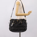 PRADA Hand Bag Leather 2way Black Gold Auth 208574V-26