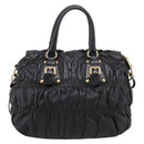 PRADA Hand Bag Leather 2way Black Gold Auth 208574V-2
