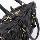 PRADA Hand Bag Leather 2way Black Gold Auth 208574V-6