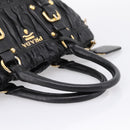 PRADA Hand Bag Leather 2way Black Gold Auth 208574V-7