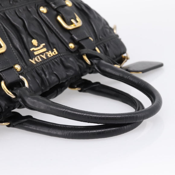 PRADA Hand Bag Leather 2way Black Gold Auth 208574V