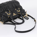 PRADA Hand Bag Leather 2way Black Gold Auth 208574V-8