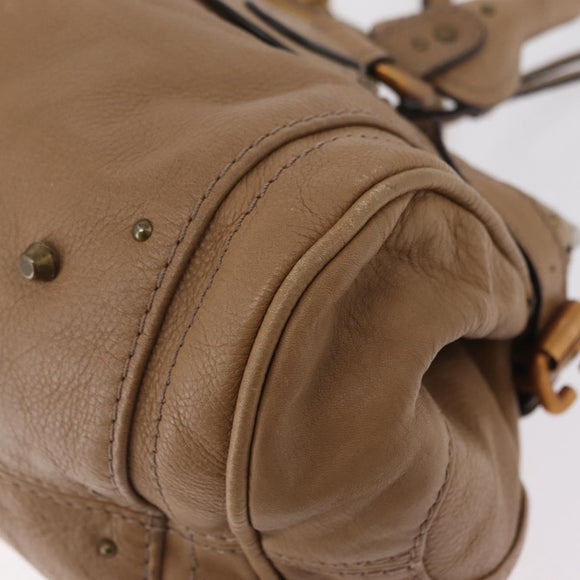 Chloe Paddington Hand Bag Leather Beige Gold Silver Auth 208578V
