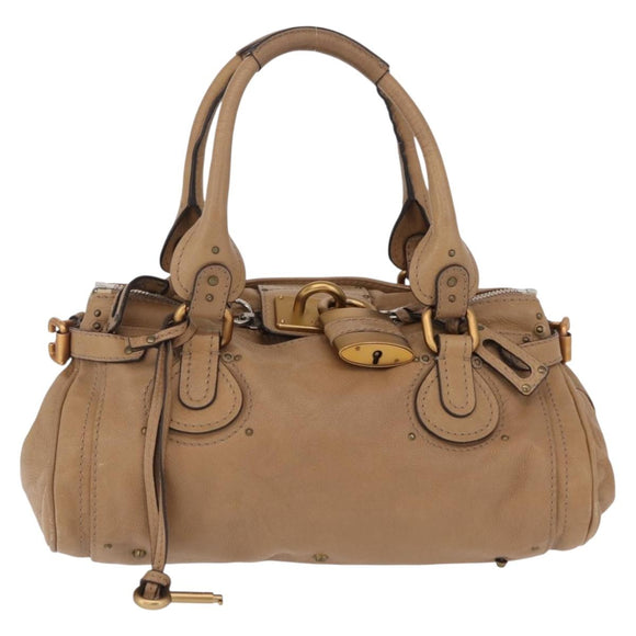 Chloe Paddington Hand Bag Leather Beige Gold Silver Auth 208578V