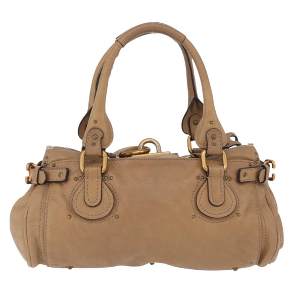Chloe Paddington Hand Bag Leather Beige Gold Silver Auth 208578V