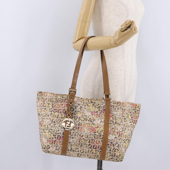 FENDI Zucchino Canvas Tote Bag Multicolor Gold 8BH215 Auth 208580V