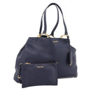 Miu Miu Tote Bag Leather 2way Navy Gold Auth 208583V-1