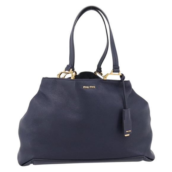 Miu Miu Tote Bag Leather 2way Navy Gold Auth 208583V