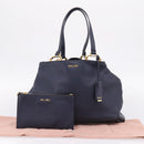 Miu Miu Tote Bag Leather 2way Navy Gold Auth 208583V-12