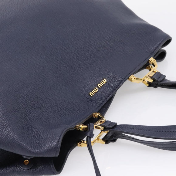 Miu Miu Tote Bag Leather 2way Navy Gold Auth 208583V