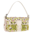 FENDI Mamma Baguette Shoulder Bag Canvas Beads White Silver 26424 Auth 208584SAM-1