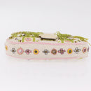 FENDI Mamma Baguette Shoulder Bag Canvas Beads White Silver 26424 Auth 208584SAM-7
