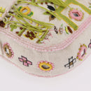 FENDI Mamma Baguette Shoulder Bag Canvas Beads White Silver 26424 Auth 208584SAM-17