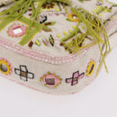 FENDI Mamma Baguette Shoulder Bag Canvas Beads White Silver 26424 Auth 208584SAM-18