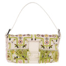 FENDI Mamma Baguette Shoulder Bag Canvas Beads White Silver 26424 Auth 208584SAM-13