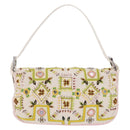 FENDI Mamma Baguette Shoulder Bag Canvas Beads White Silver 26424 Auth 208584SAM-2