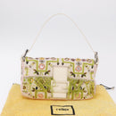 FENDI Mamma Baguette Shoulder Bag Canvas Beads White Silver 26424 Auth 208584SAM-12