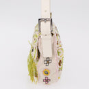 FENDI Mamma Baguette Shoulder Bag Canvas Beads White Silver 26424 Auth 208584SAM-3