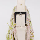 FENDI Mamma Baguette Shoulder Bag Canvas Beads White Silver 26424 Auth 208584SAM-4