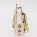 FENDI Mamma Baguette Shoulder Bag Canvas Beads White Silver 26424 Auth 208584SAM-5