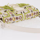 FENDI Mamma Baguette Shoulder Bag Canvas Beads White Silver 26424 Auth 208584SAM-14