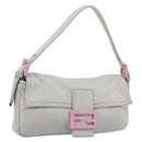 FENDI Mamma Baguette Shoulder Bag Canvas Gray Silver Auth 208585V-1