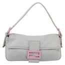 FENDI Mamma Baguette Shoulder Bag Canvas Gray Silver Auth 208585V-2