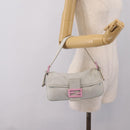 FENDI Mamma Baguette Shoulder Bag Canvas Gray Silver Auth 208585V-26