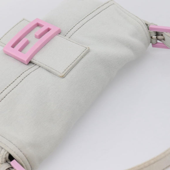 FENDI Mamma Baguette Shoulder Bag Canvas Gray Silver Auth 208585V