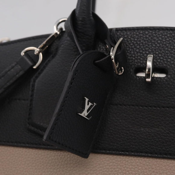 LOUIS VUITTON City Steamer MM Hand Bag Leather Black Beige LV Auth 208594M