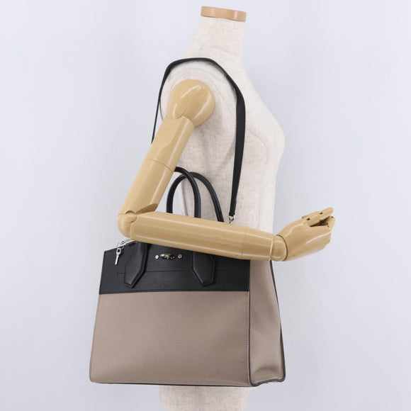 LOUIS VUITTON City Steamer MM Hand Bag Leather Black Beige LV Auth 208594M