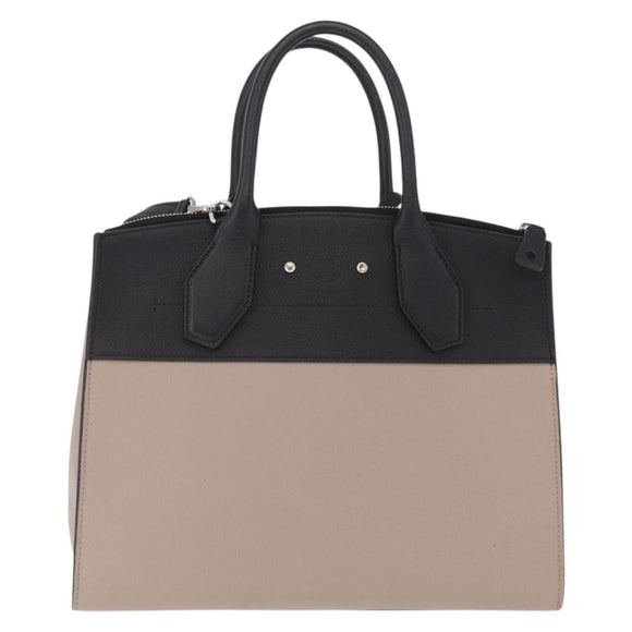 LOUIS VUITTON City Steamer MM Hand Bag Leather Black Beige LV Auth 208594M
