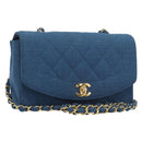 CHANEL Matelasse Chain Shoulder Bag Canvas Blue Gold CC Auth 208596SAM-1
