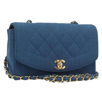 CHANEL Matelasse Chain Shoulder Bag Canvas Blue Gold CC Auth 208596SAM