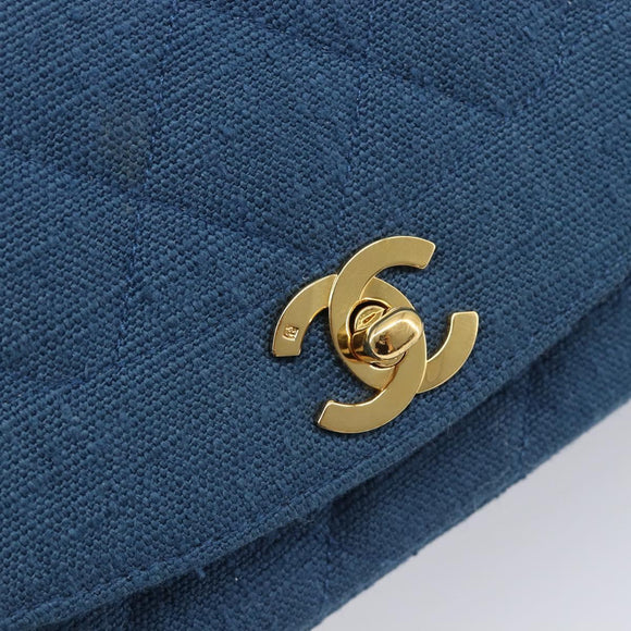 CHANEL Matelasse Chain Shoulder Bag Canvas Blue Gold CC Auth 208596SAM