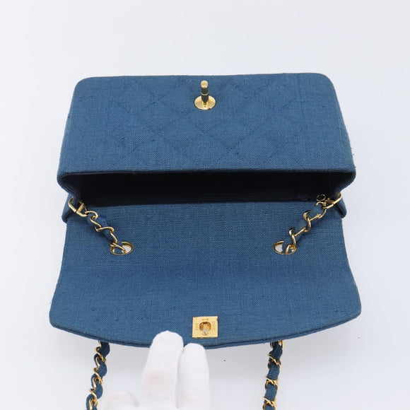 CHANEL Matelasse Chain Shoulder Bag Canvas Blue Gold CC Auth 208596SAM
