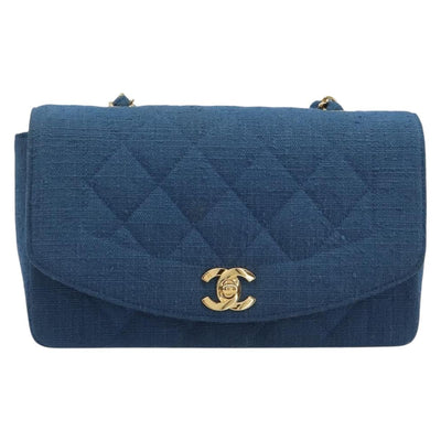 CHANEL Matelasse Chain Shoulder Bag Canvas Blue Gold CC Auth 208596SAM - 0