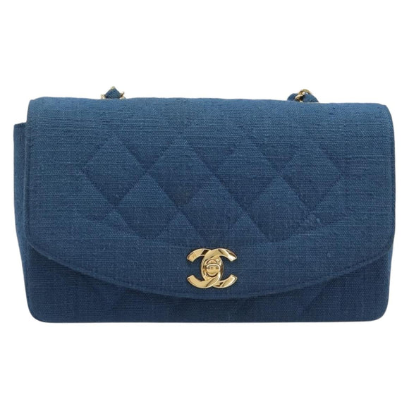 CHANEL Matelasse Chain Shoulder Bag Canvas Blue Gold CC Auth 208596SAM