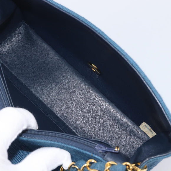 CHANEL Matelasse Chain Shoulder Bag Canvas Blue Gold CC Auth 208596SAM