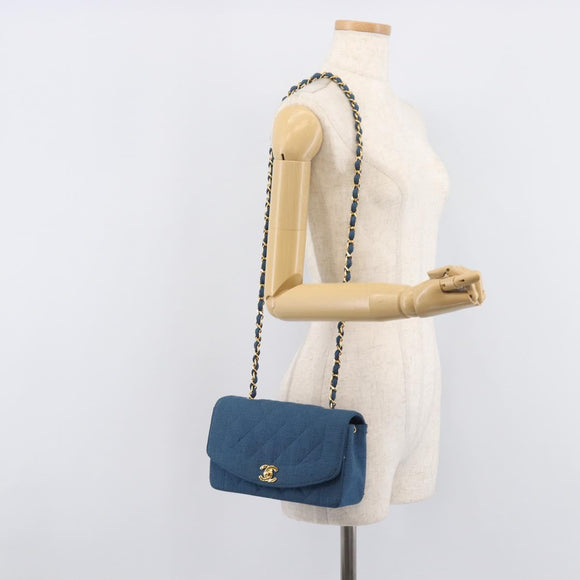 CHANEL Matelasse Chain Shoulder Bag Canvas Blue Gold CC Auth 208596SAM