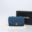 CHANEL Matelasse Chain Shoulder Bag Canvas Blue Gold CC Auth 208596SAM-29