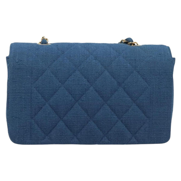 CHANEL Matelasse Chain Shoulder Bag Canvas Blue Gold CC Auth 208596SAM