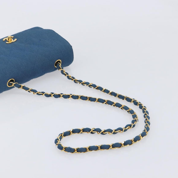 CHANEL Matelasse Chain Shoulder Bag Canvas Blue Gold CC Auth 208596SAM