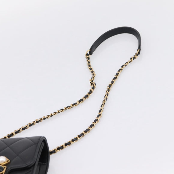 CHANEL Matelasse Shoulder Bag Calf Skin Black Champagne Gold CC Auth 208597SM
